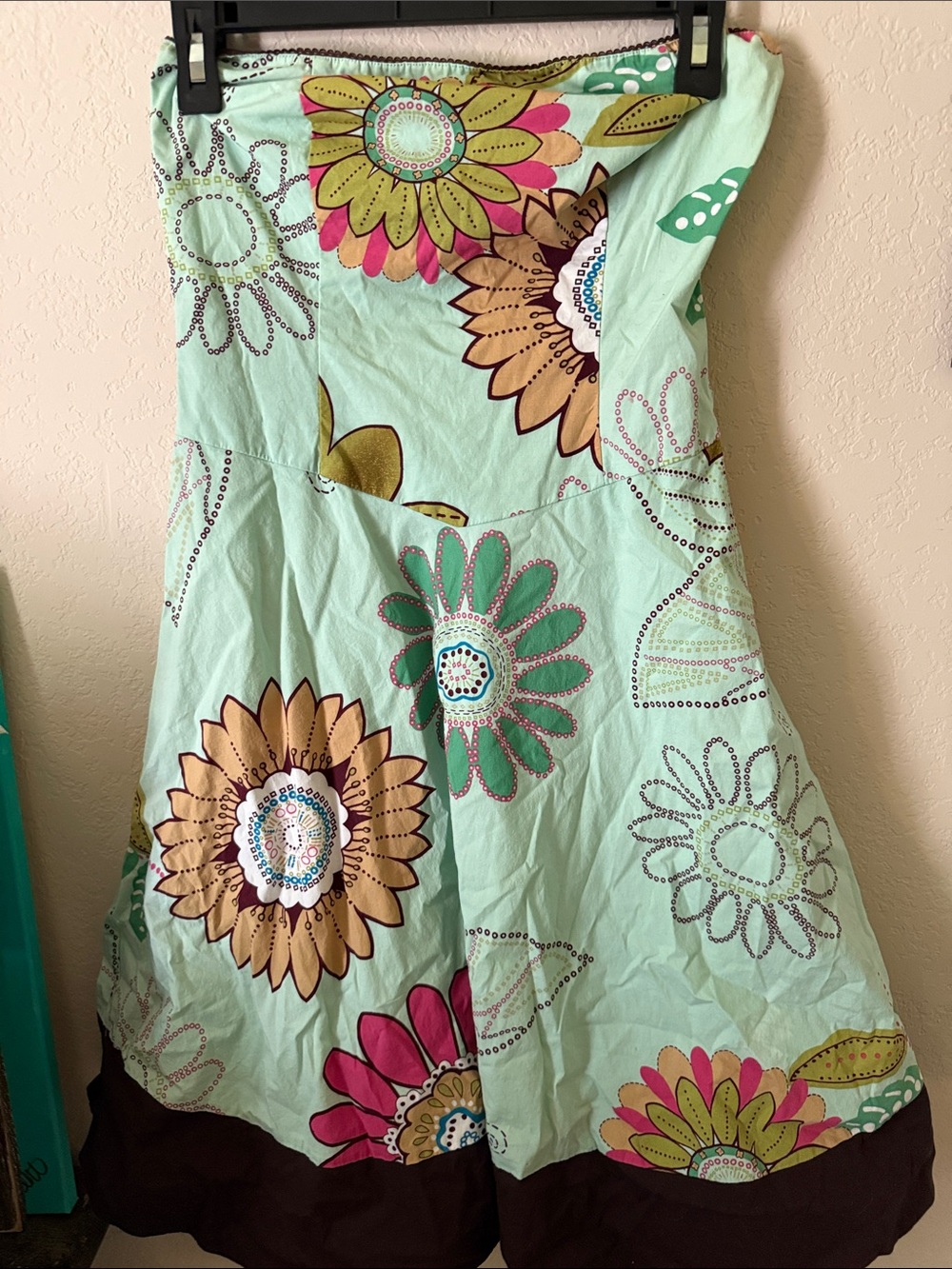 Floral Strapless Sundress in Mint Green and Brown